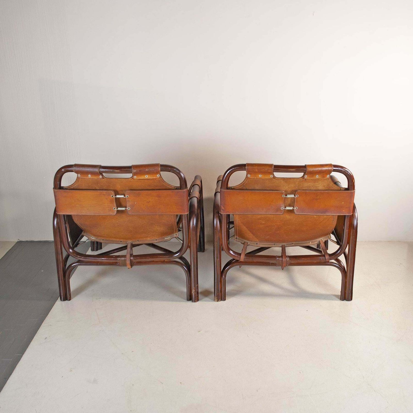 Tito Agnoli Set Of Two Bamboo Cane Armchairs 1960s photo for sale