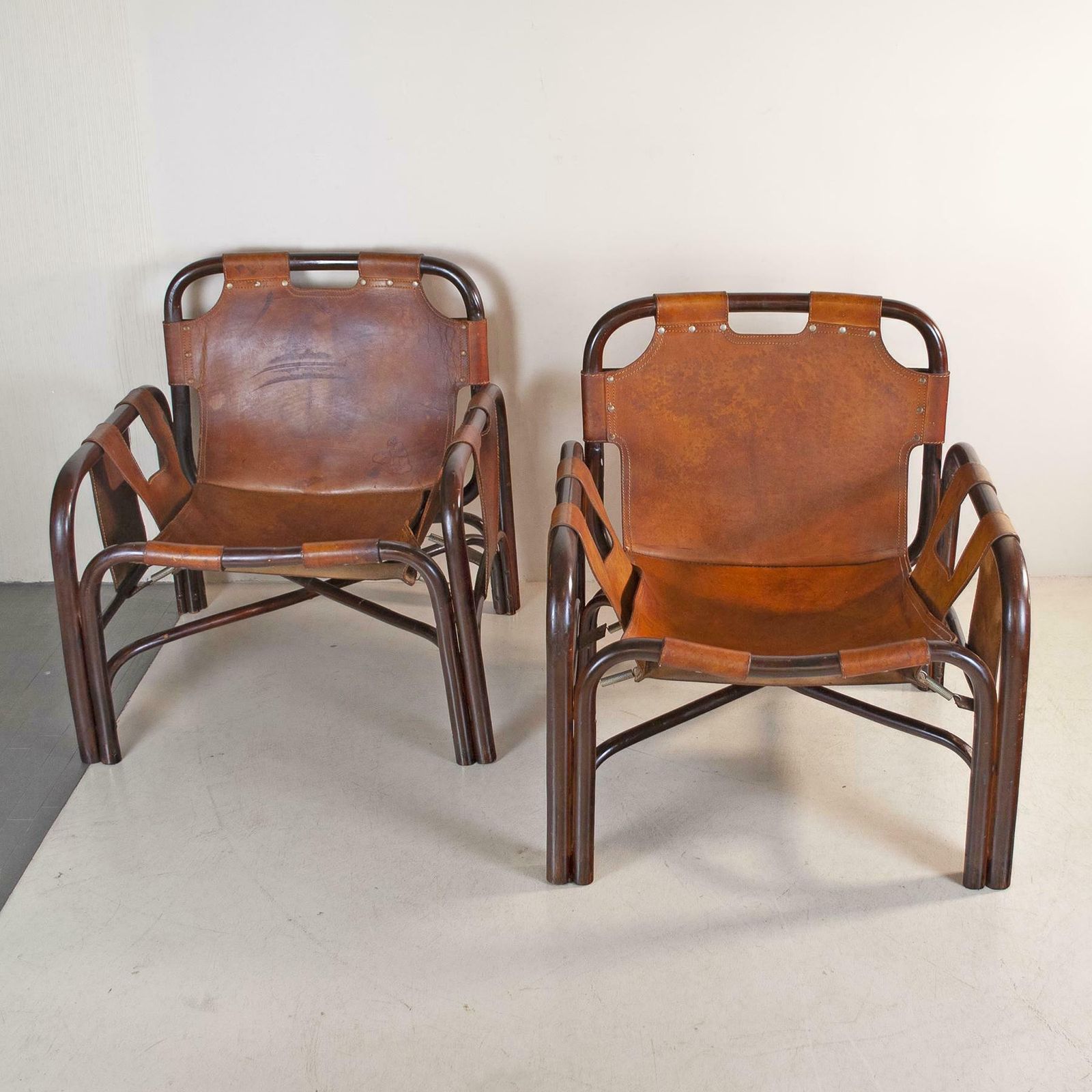 Tito Agnoli Set Of Two Bamboo Cane Armchairs 1960s photo vintage