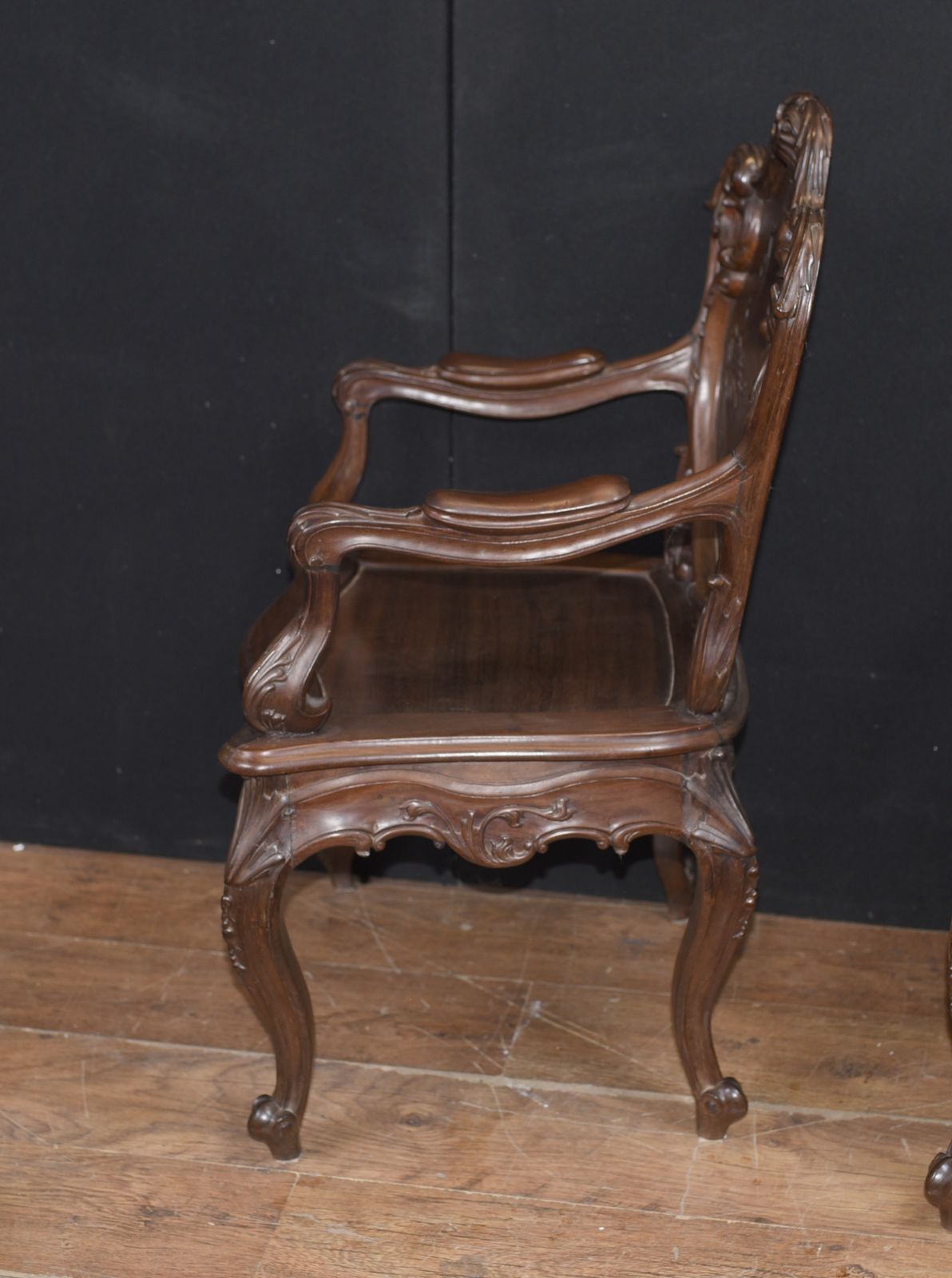 Pair Art Nouveau French Hard Wood Arm Chairs photo Furniture