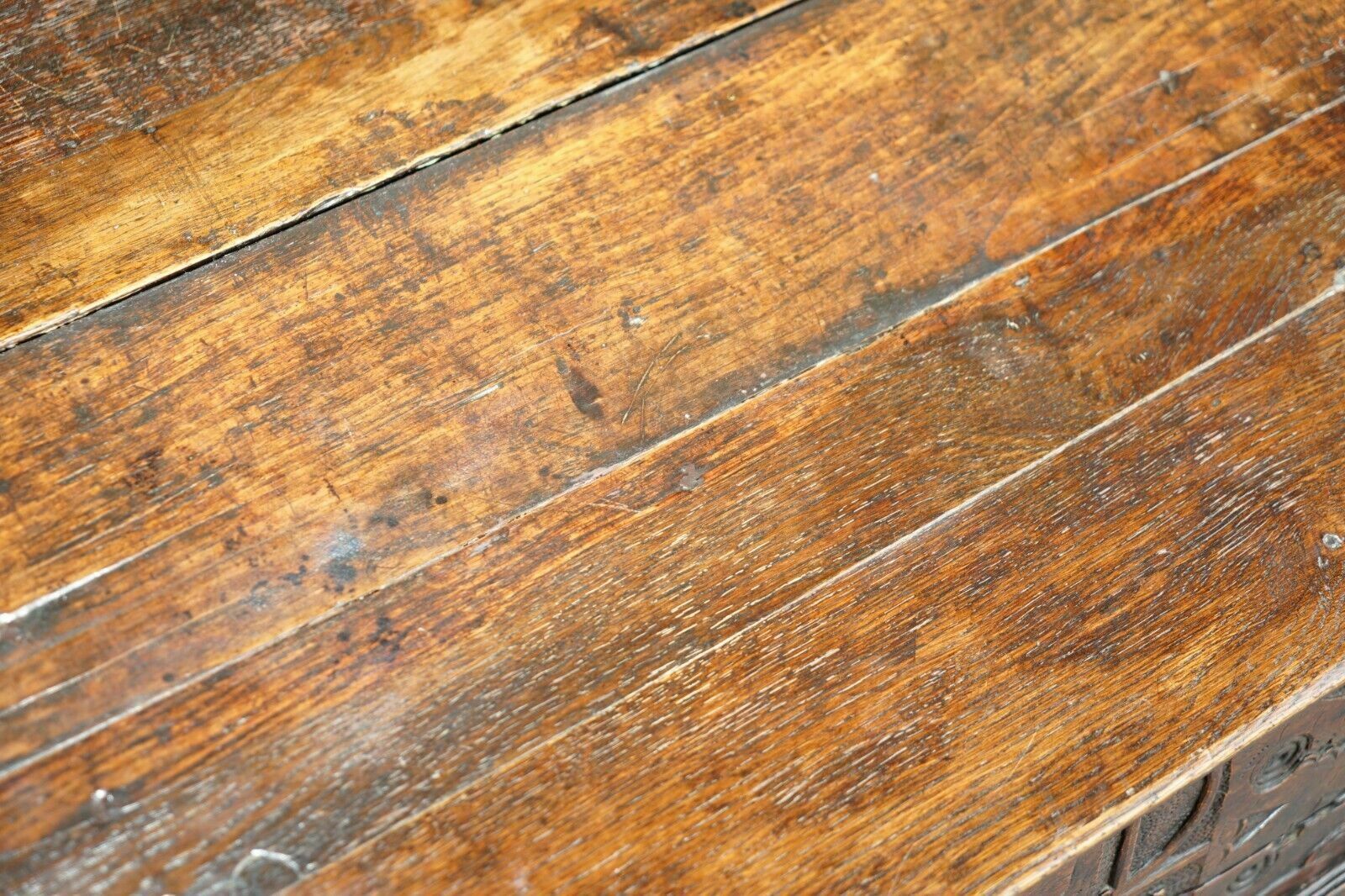photo for sale Antique 1684 Dated Hand Carved 17th Century Lift Top Writing Table Desk Bible