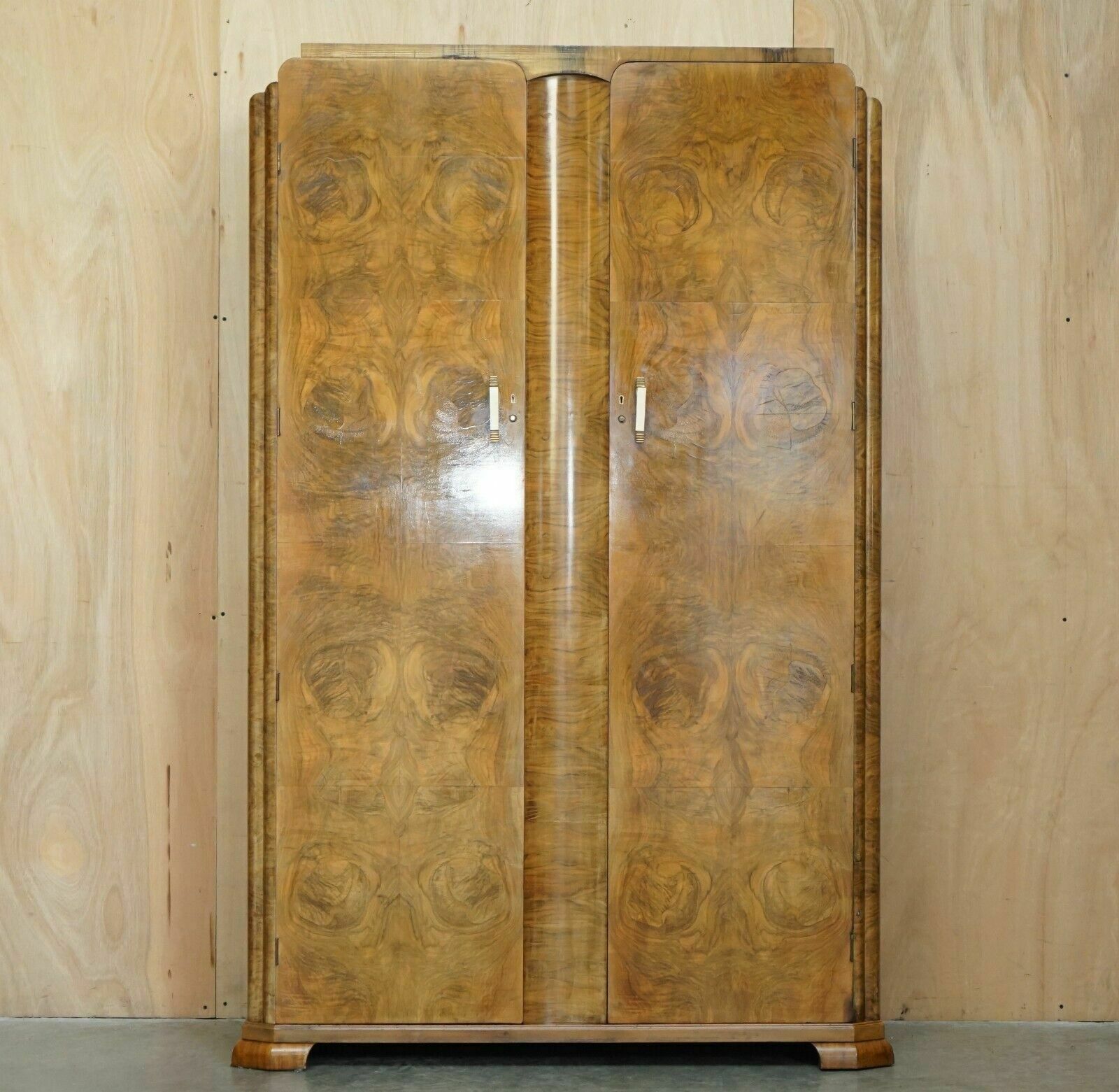 Large Antique Art Deco Circa 1930's Satin Walnut Double Wardrobe Part Of Suite photo furniture