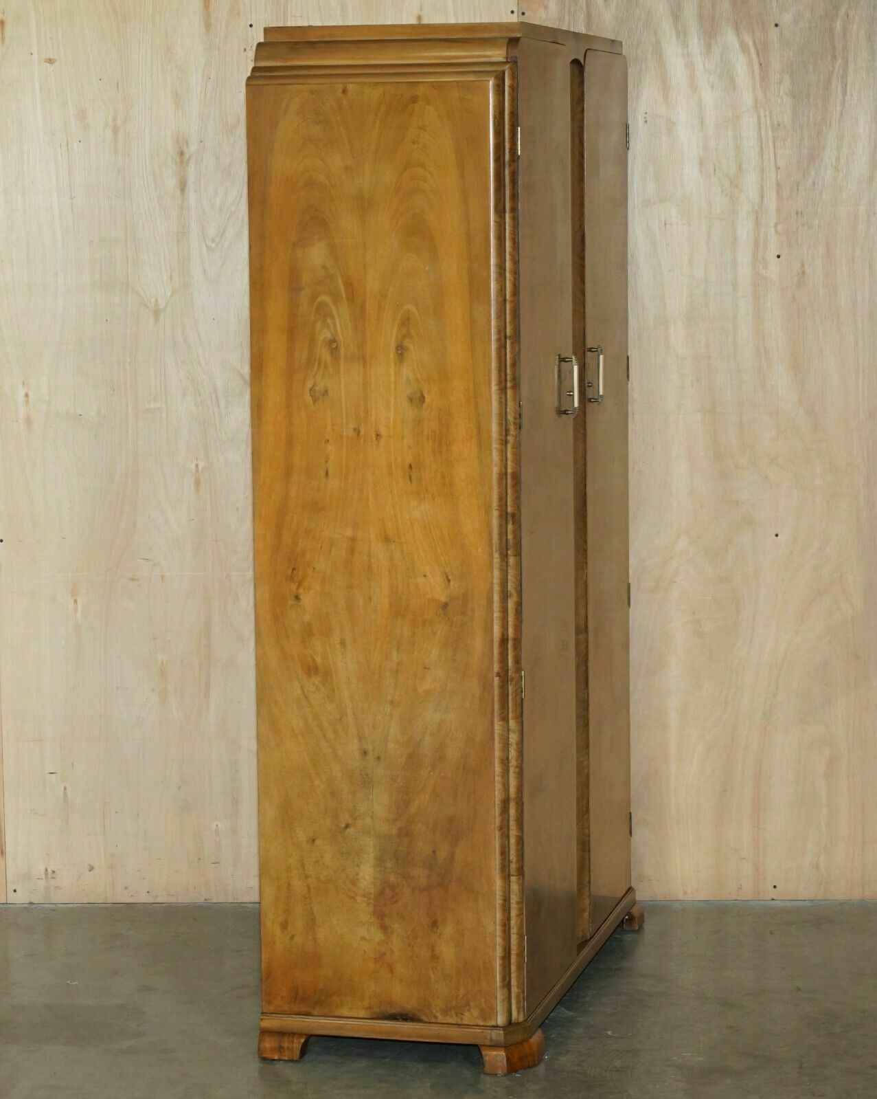 1950.0 Large Antique Art Deco Circa 1930's Satin Walnut Double Wardrobe Part Of Suite photo