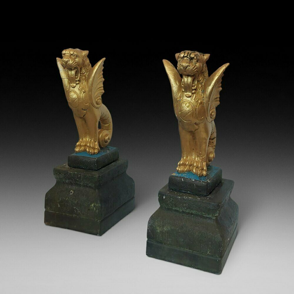 Pair Of Painted Studies Of Winged Griffins