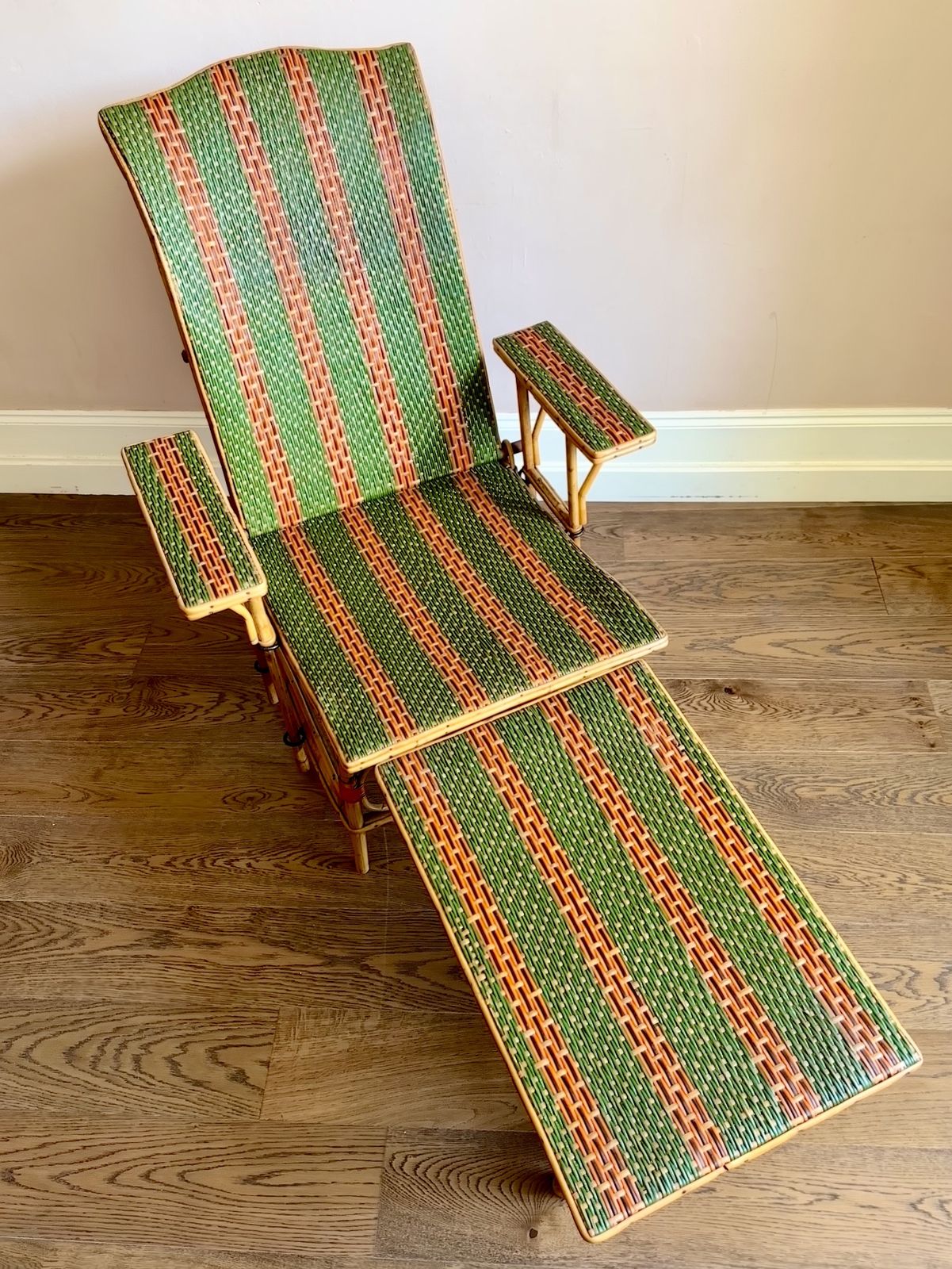 Early C20th French Bamboo & Rattan Chaise Longue Sun Lounger photo furniture