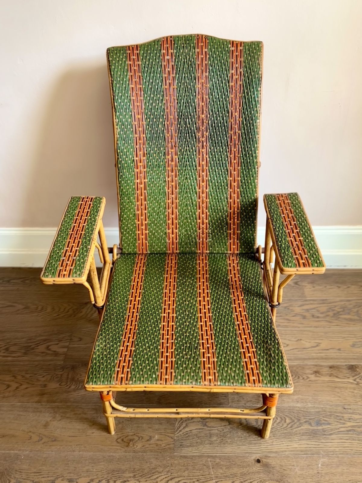 Early C20th French Bamboo & Rattan Chaise Longue Sun Lounger photo vinterior