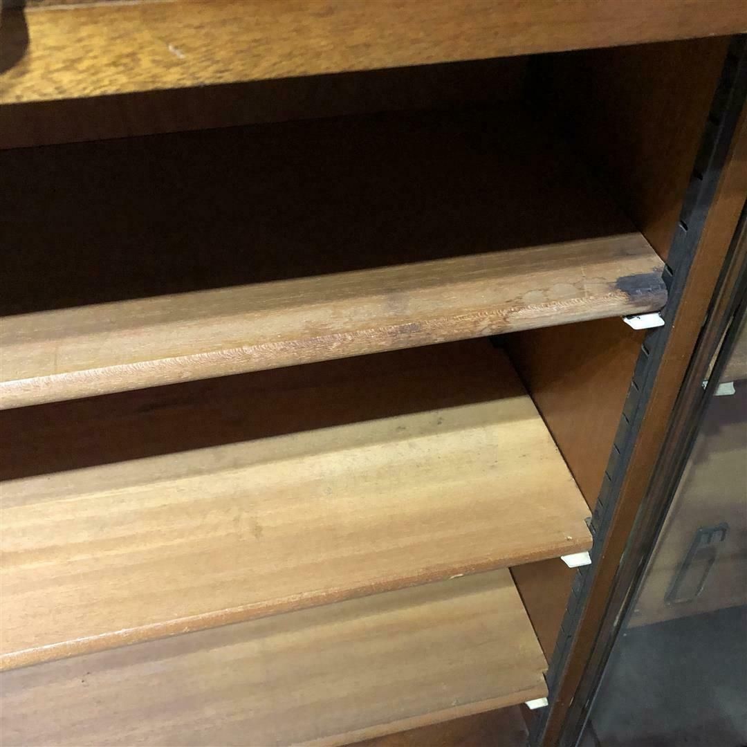 Furniture Mid Century Teak Office Shelving System With Sliding Glass Doors 1950s photo