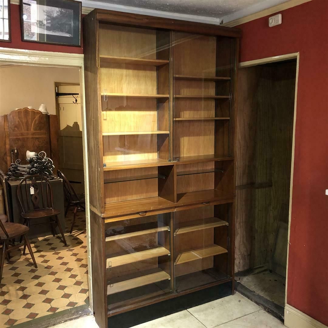 Mid Century Teak Office Shelving System With Sliding Glass Doors 1950s