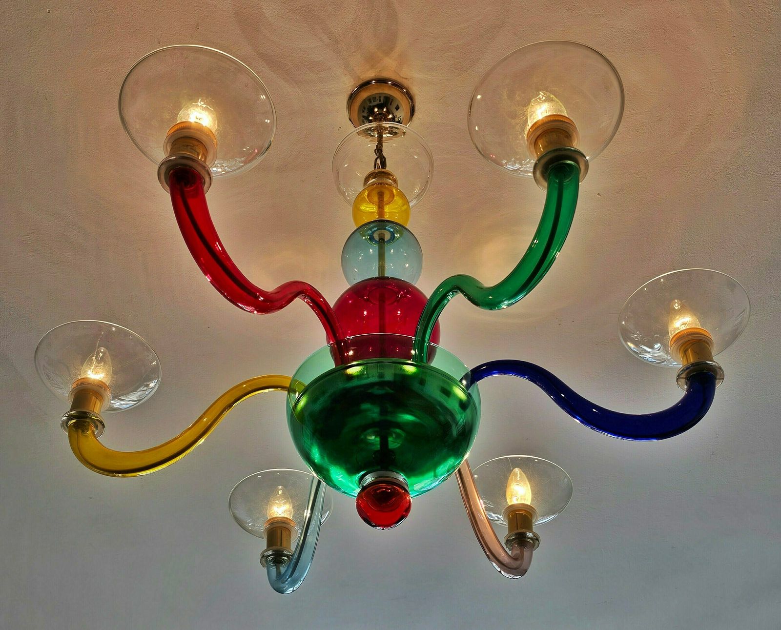 Multicolor Murano Glass Chandelier Attr. To Gio Ponti For Venini // Handmade Murano Glass Chandelier // Made In Italy In 1970s photo buy