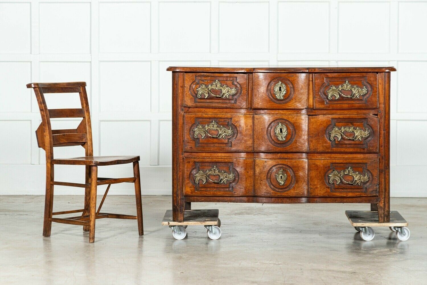 18thc Provincial Louis XV Fruitwood Serpentine Commode photo for sale