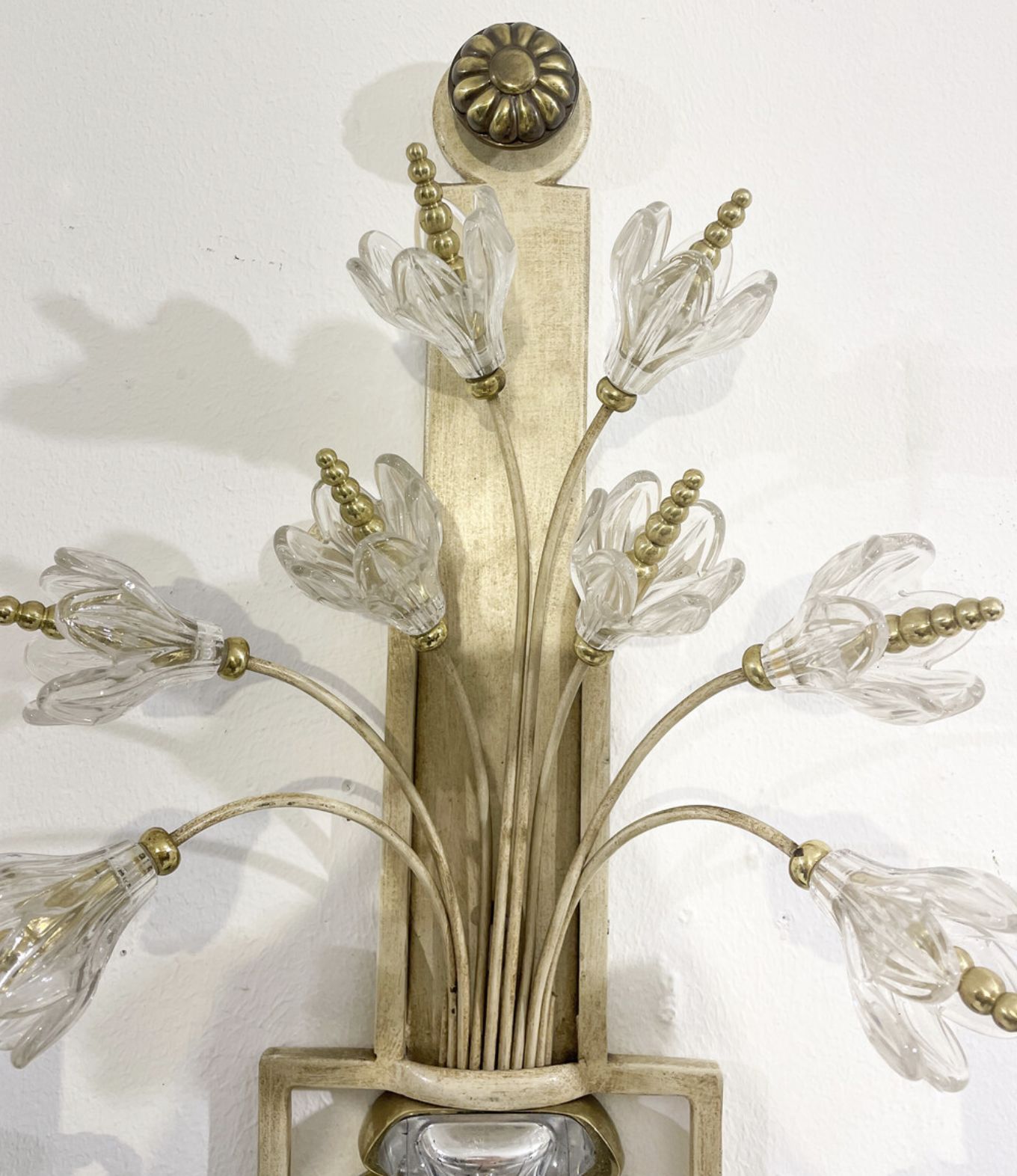 Pair Of Silver Wrought Iron And Glass Wall Lights By Banci, Italy, 1940s photo for sale