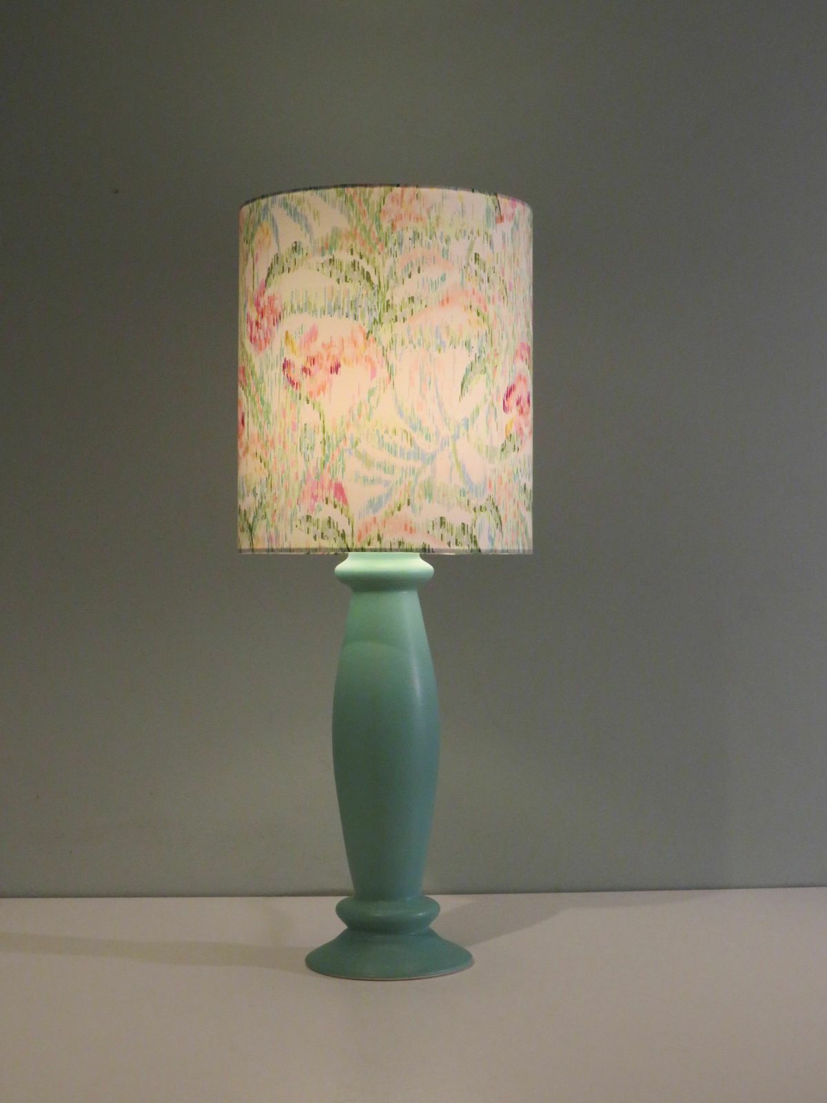 Mint Green Ceramic Table Lamp From Porcelaines De Bruxelles In Memphis Style. 1980s photo vintage