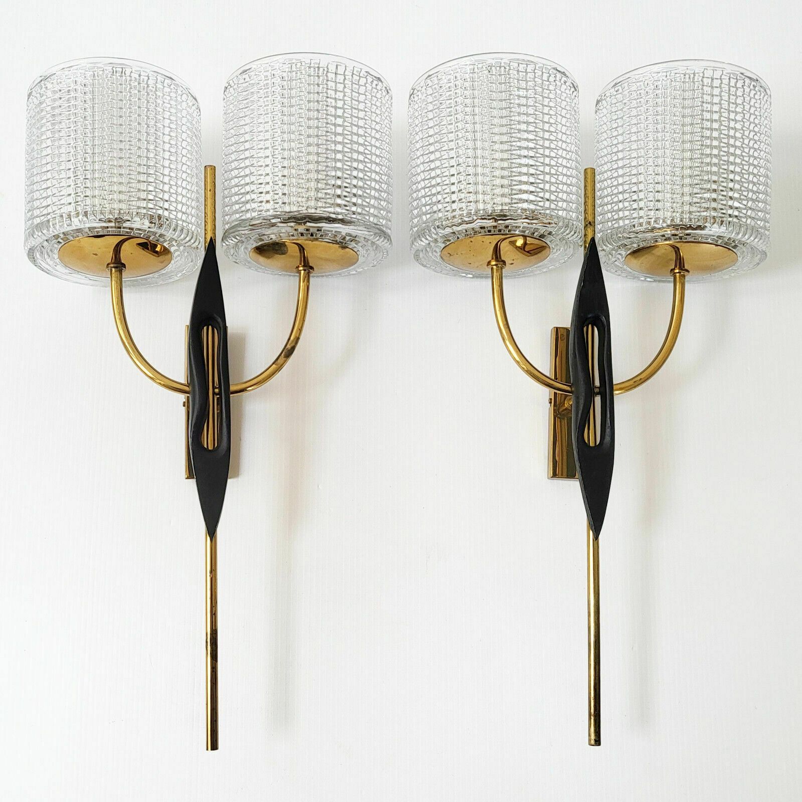 Pair Of Vintage 50s Wall Lights House Arlus Dlg Felix Agostini Brass Steel Glass