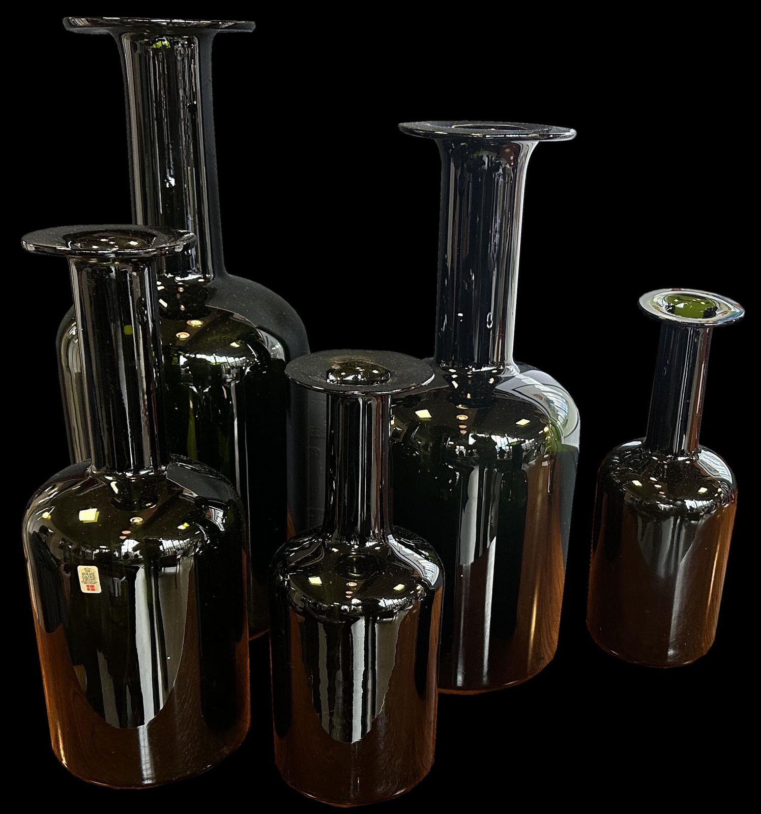 Set Of 5 Green 'Gulvase' By Otto Brauer For Holmegaard photo 1275.0