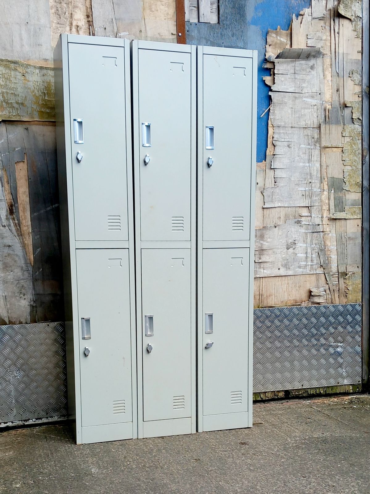 Three Industrial Style Two Tier Steel Lockers photo furniture