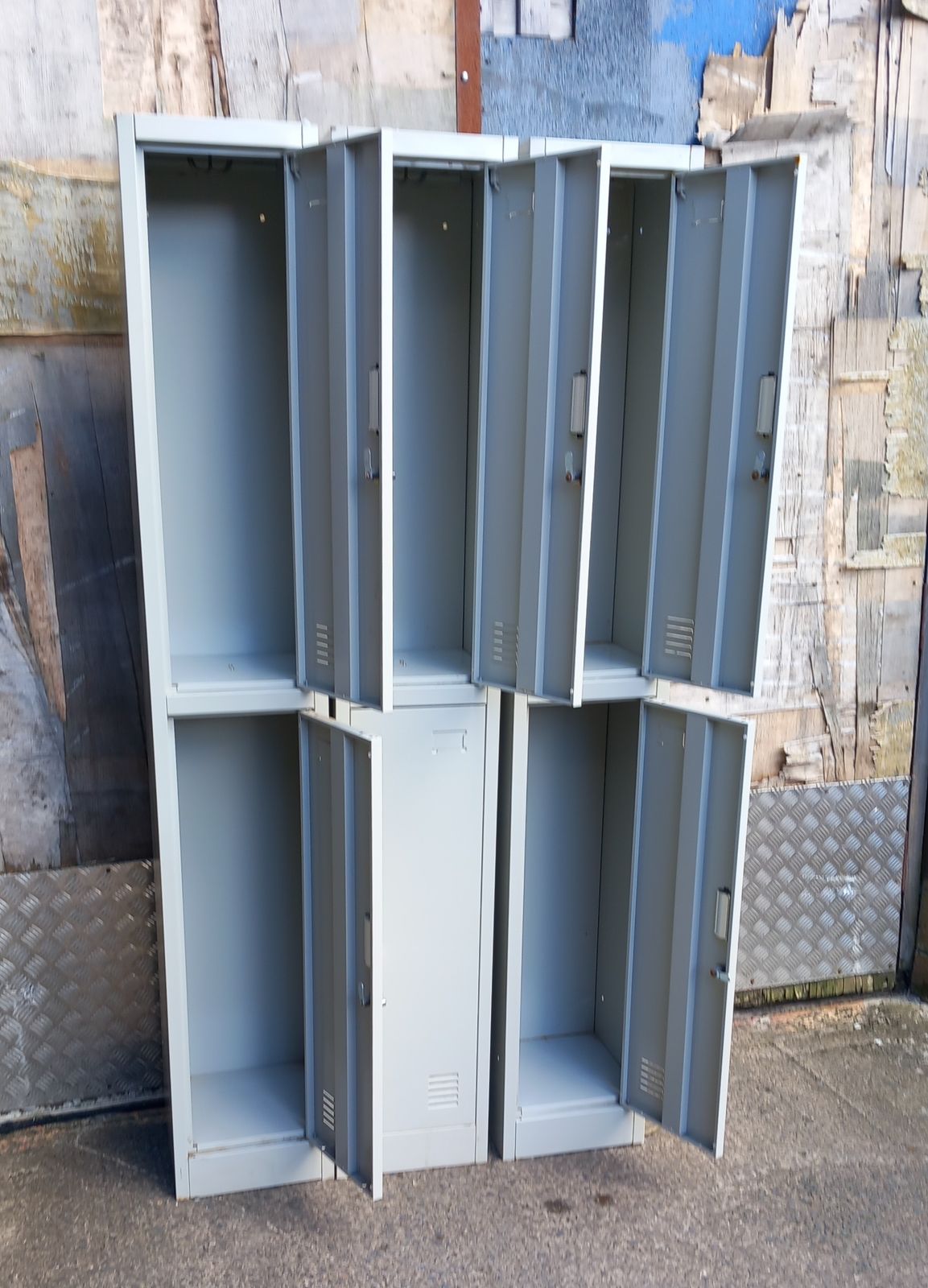 Three Industrial Style Two Tier Steel Lockers photo for sale