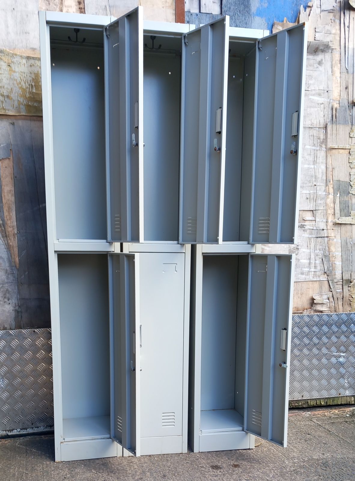 Three Industrial Style Two Tier Steel Lockers photo buy