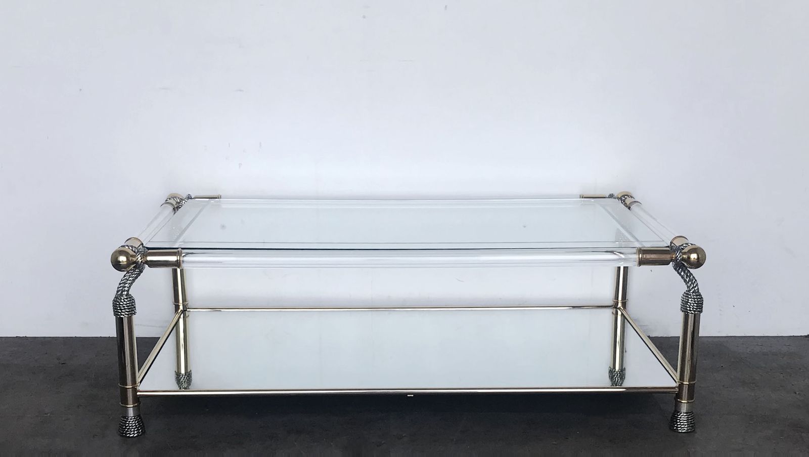 photo for sale Rare 'Meubles Curvasa' Hollywood Regency Style Sculptural Lucite And Glass Large Rectangular Coffee Table