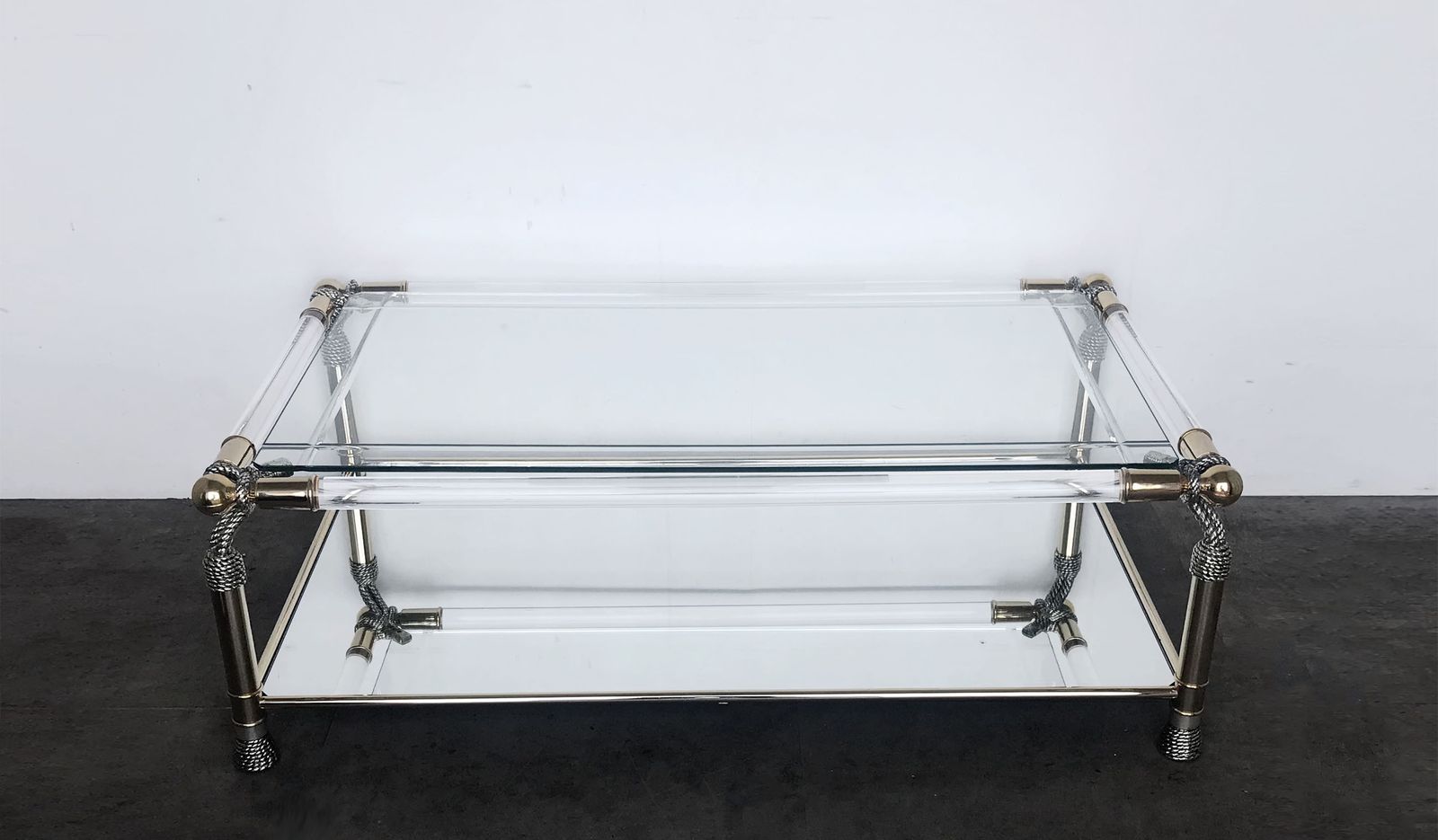 1155.0 Rare 'Meubles Curvasa' Hollywood Regency Style Sculptural Lucite And Glass Large Rectangular Coffee Table photo