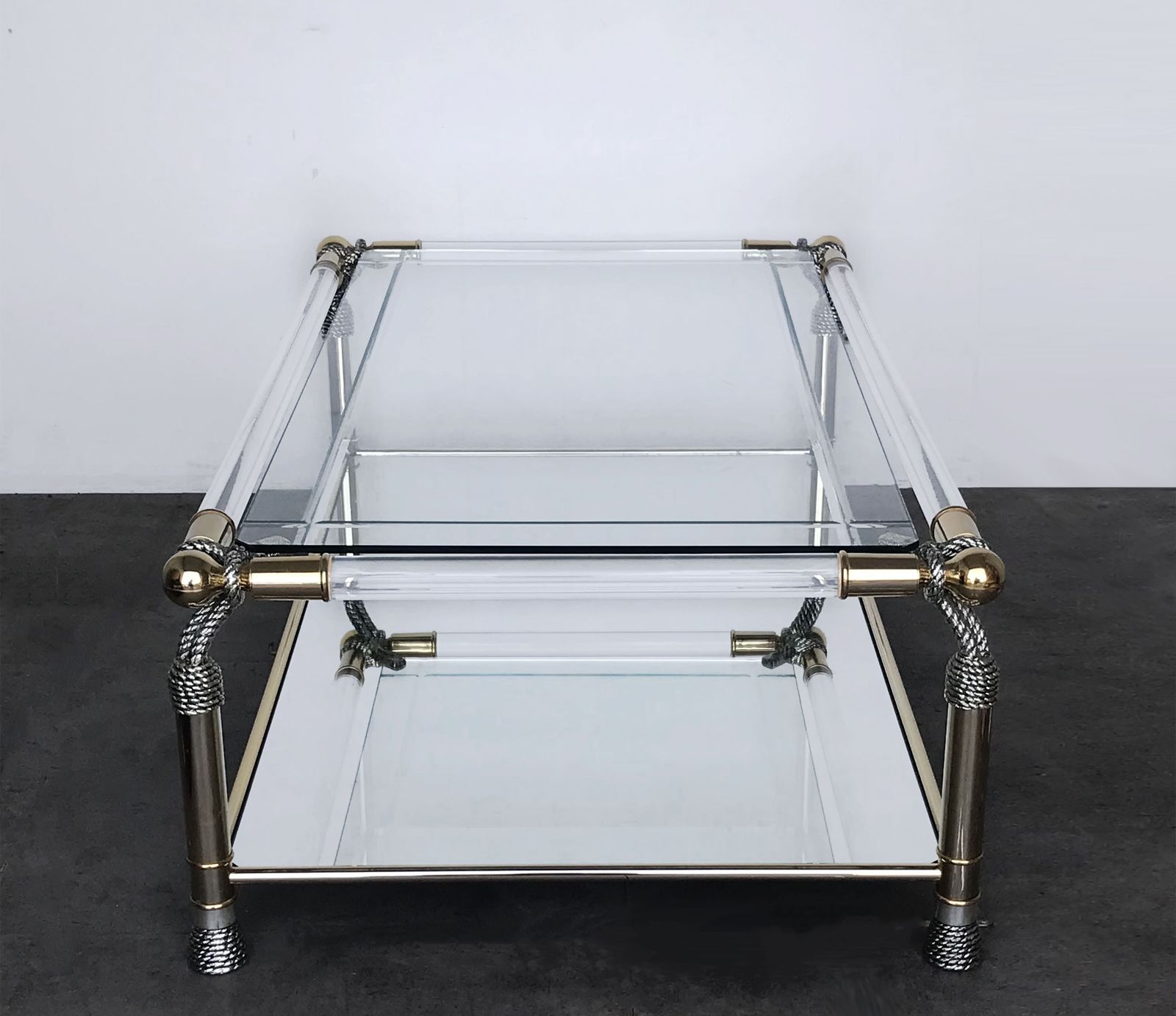photo vinterior Rare 'Meubles Curvasa' Hollywood Regency Style Sculptural Lucite And Glass Large Rectangular Coffee Table