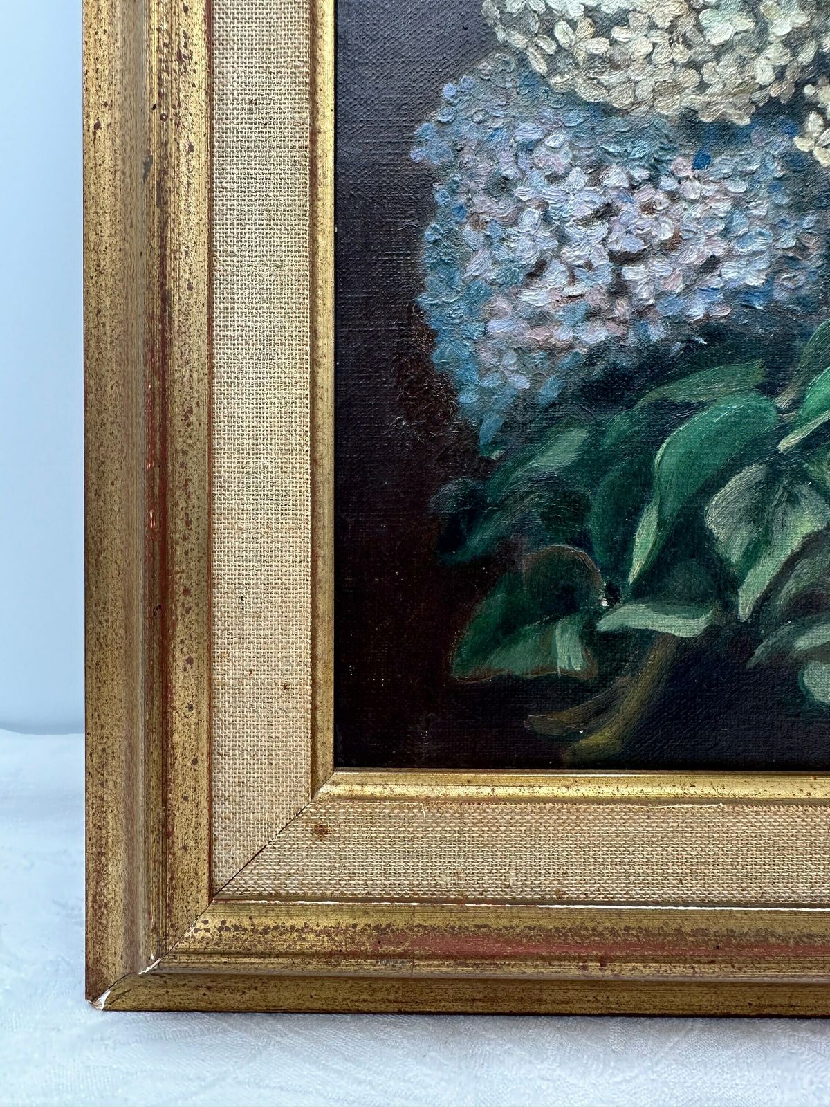 Oil Painting Bunch Of Lilac, Original Art Floral Still Life, French Antique Gilt Frame photo for sale