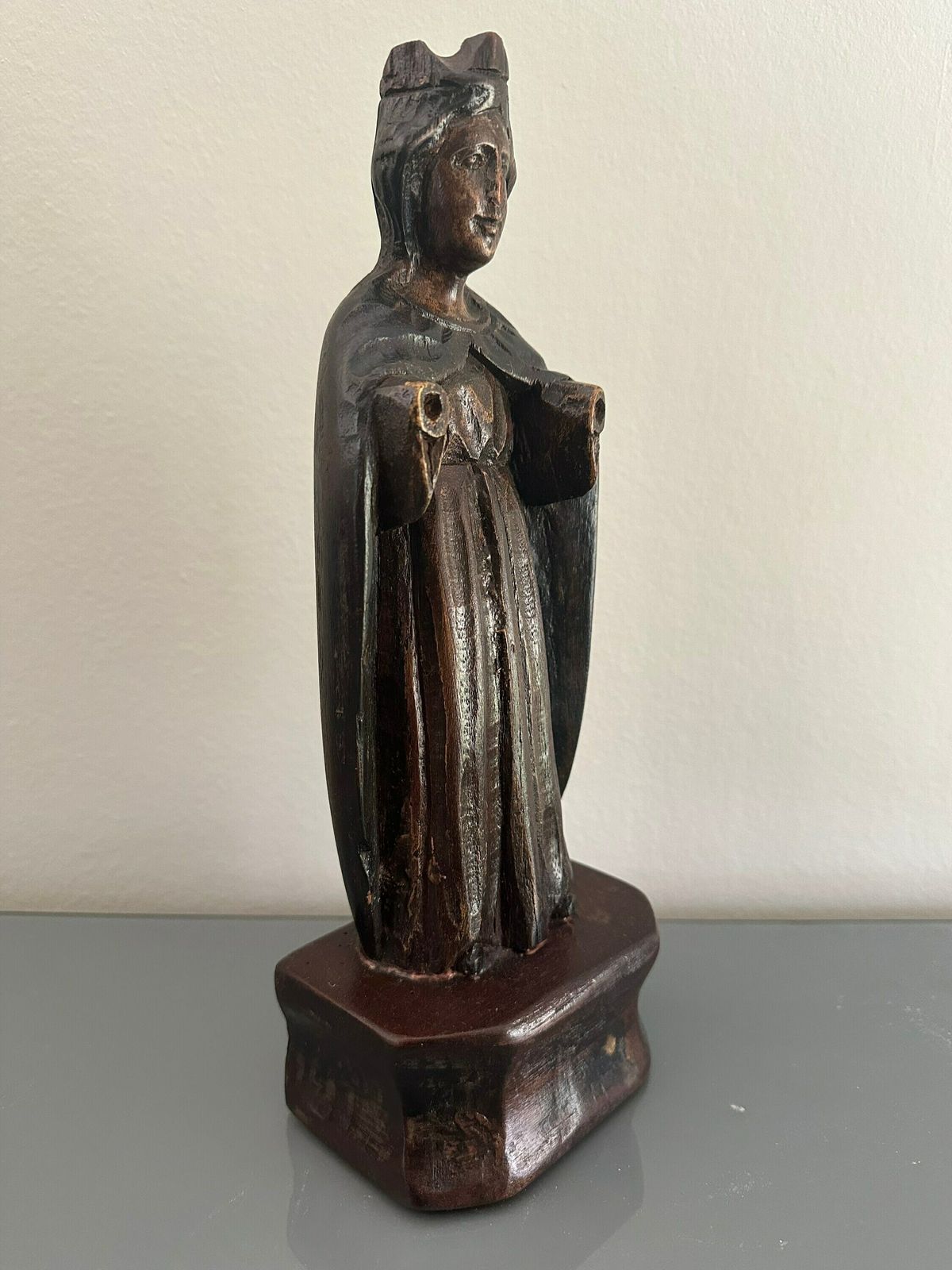 Antique Carved Wood Saint Barbara Wood Statue, French Religious Sculpture Patron Of Armourers, Artillerymen, Military Engineers, Miners photo for sale