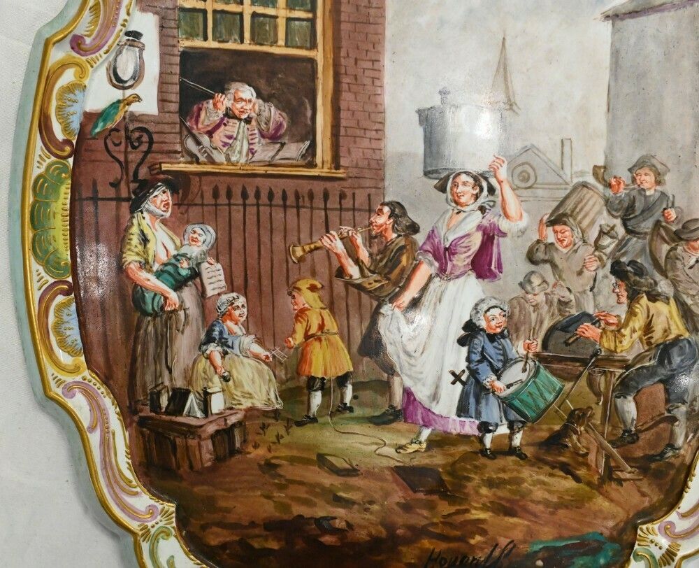 Pair Lille Porcelain Candelabra Plates Girandole Painted photo for sale