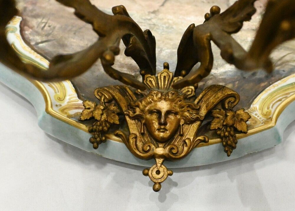 Pair Lille Porcelain Candelabra Plates Girandole Painted photo vintage