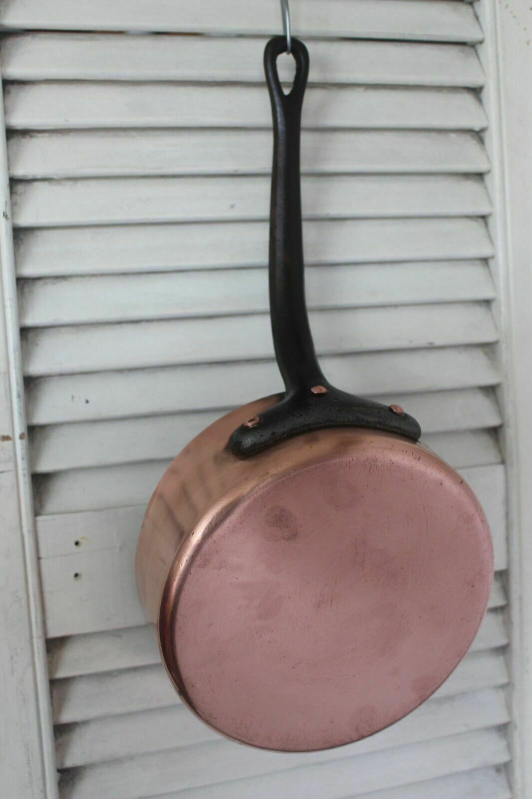 photo furniture French Vintage Pair Of Professional Rare Find Copper Fry Pans Iron Handle Paris