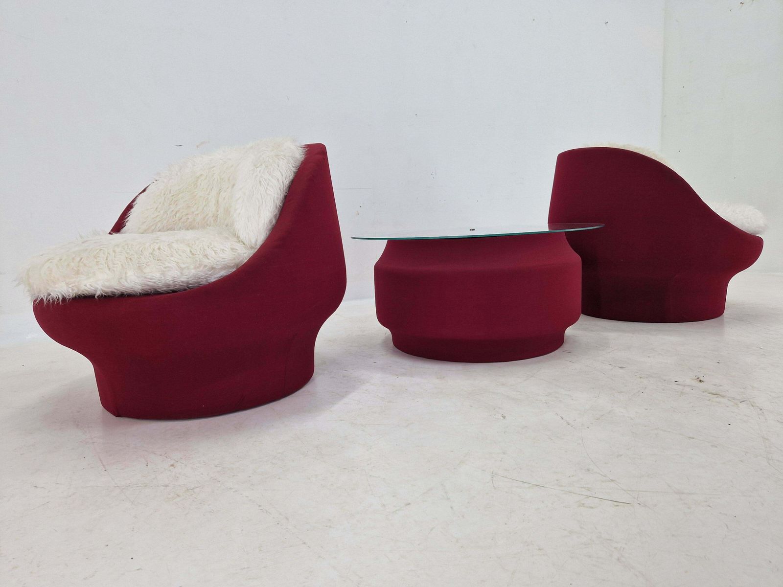 photo furniture Set Of Two Lounge Or Club Chairs And Coffee Table, France, 1970s