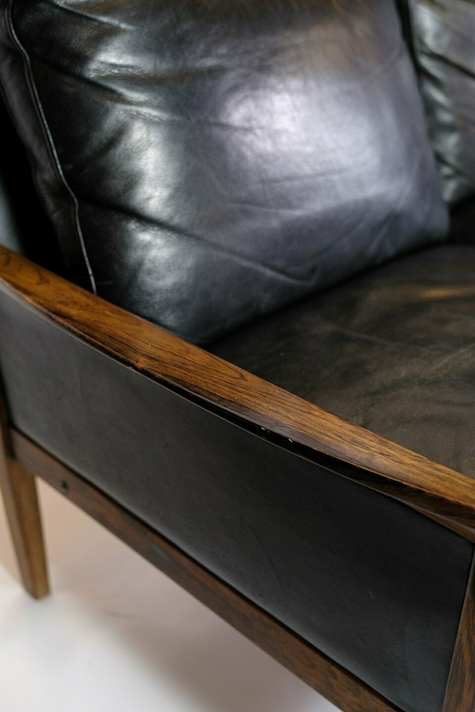 3 Person Sofa In Rosewood & Black Leather By Hans Olsen For Brdr. Juul Kristensen From 1960s photo for sale