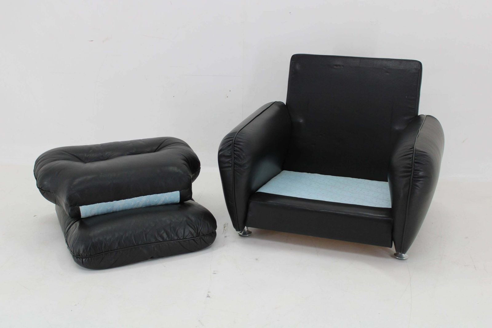 Furniture 1970s Armchair In Black Leather, Italy photo