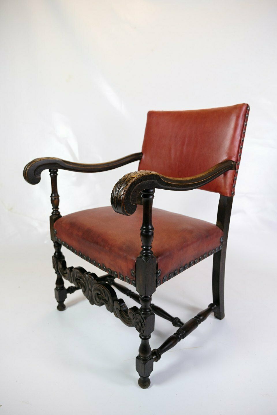 Set Of 2 Antique Armchairs In Red Leather & Oak From 1930s photo furniture