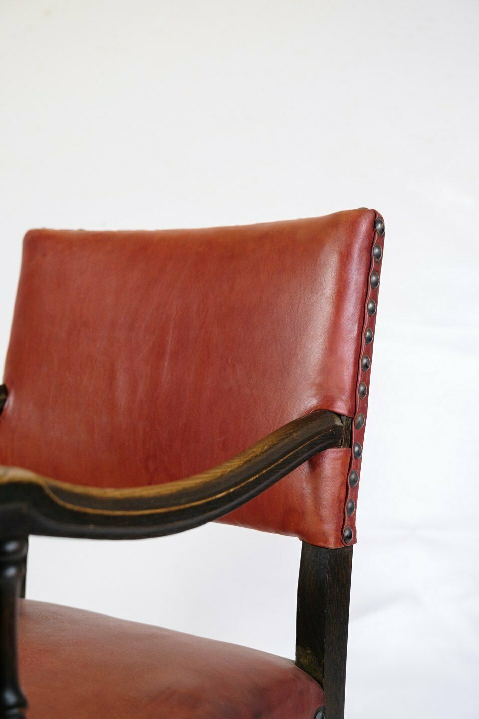 Set Of 2 Antique Armchairs In Red Leather & Oak From 1930s photo Furniture