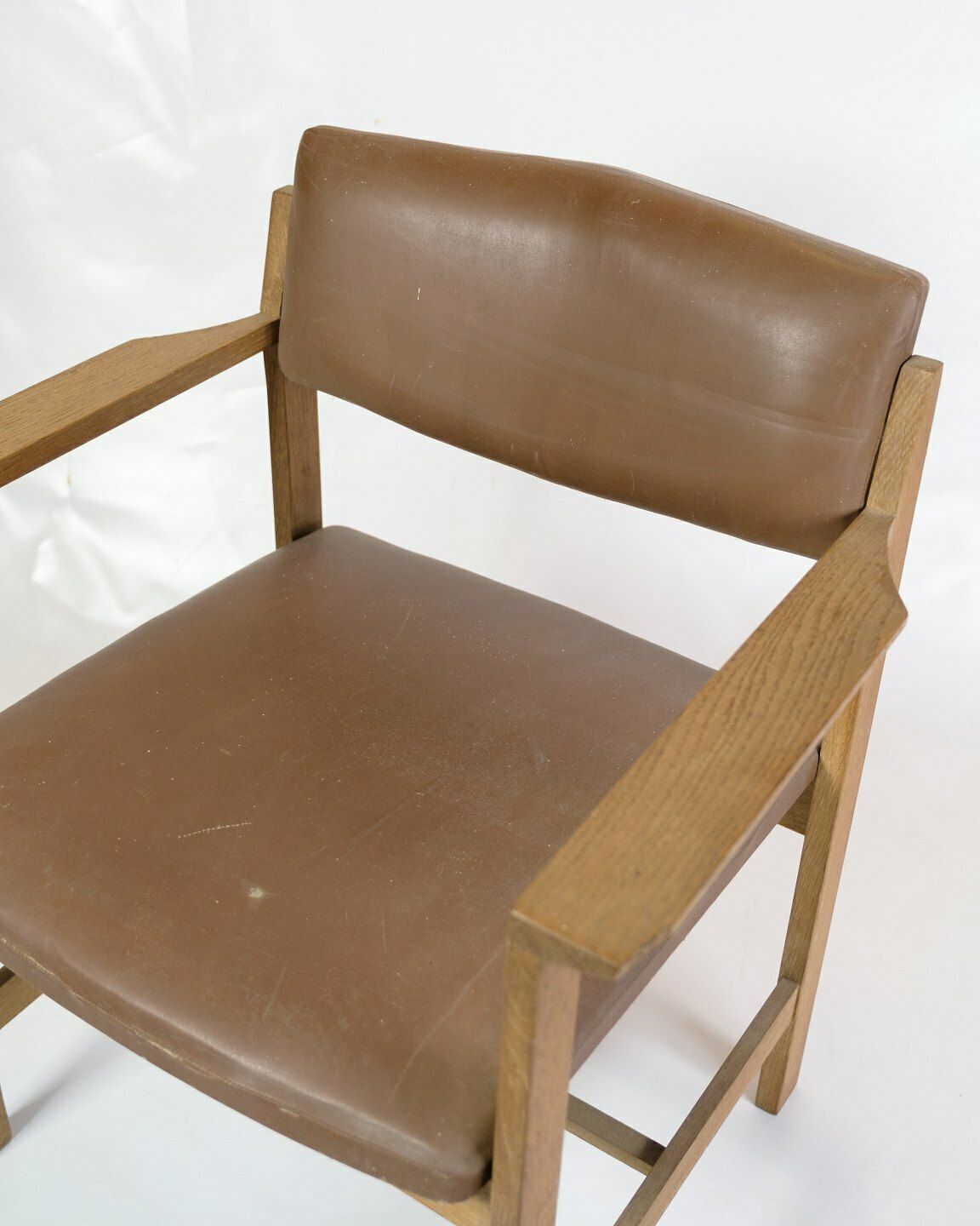 Office Chair In Oak & Brown Leather From 1970s photo furniture