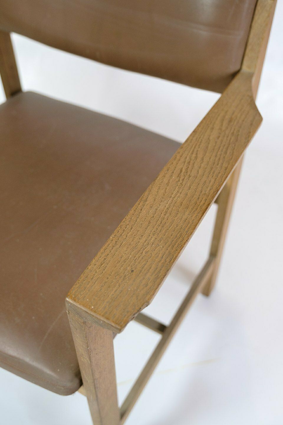 Office Chair In Oak & Brown Leather From 1970s photo for sale