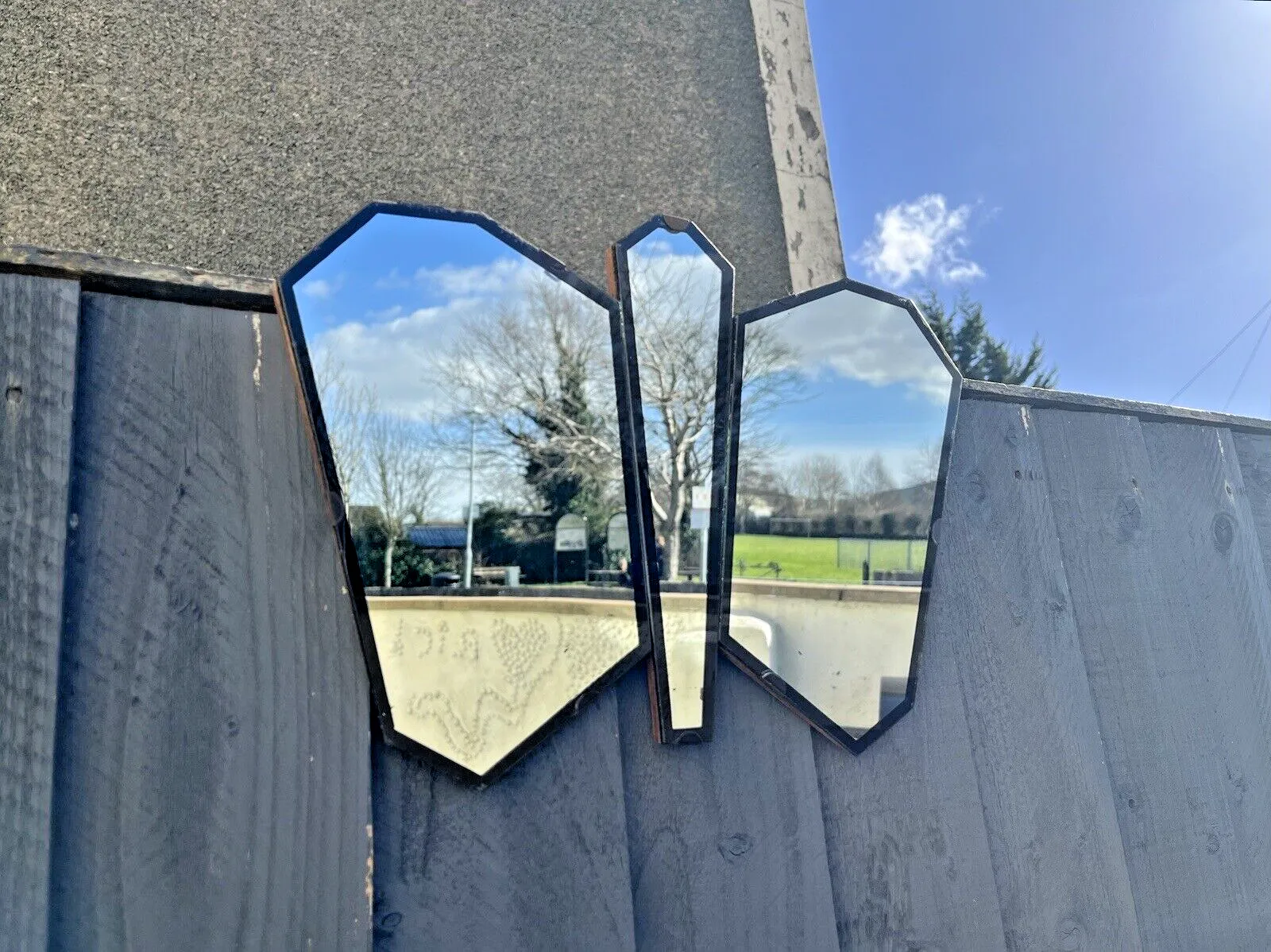 Lovely Antique Art Deco Period 3 Piece Butterfly Shaped Mirror 1930's Vintage