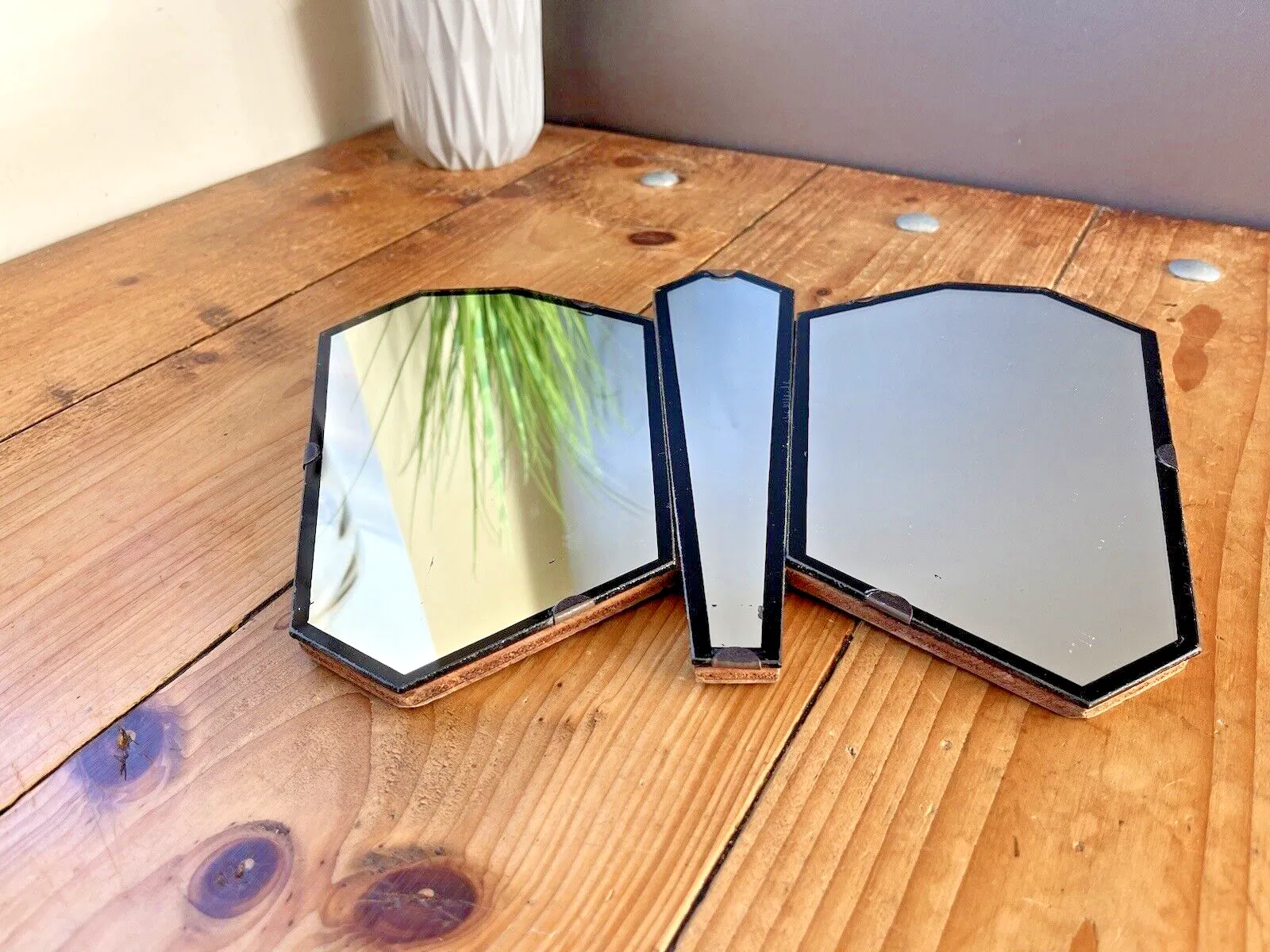 Lovely Antique Art Deco Period 3 Piece Butterfly Shaped Mirror 1930's Vintage photo 120.0