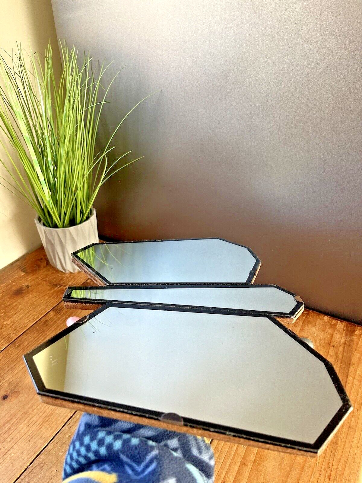 Lovely Antique Art Deco Period 3 Piece Butterfly Shaped Mirror 1930's Vintage photo vinterior