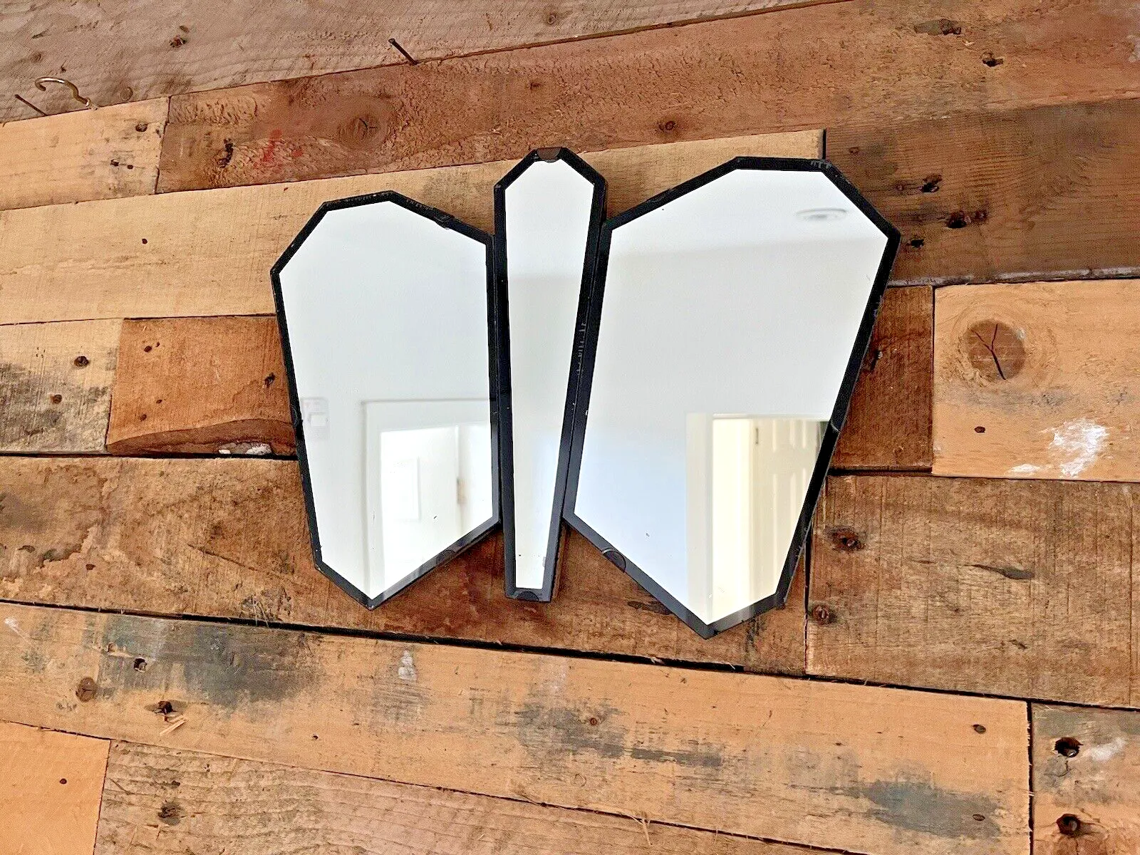 120.0 Lovely Antique Art Deco Period 3 Piece Butterfly Shaped Mirror 1930's Vintage photo
