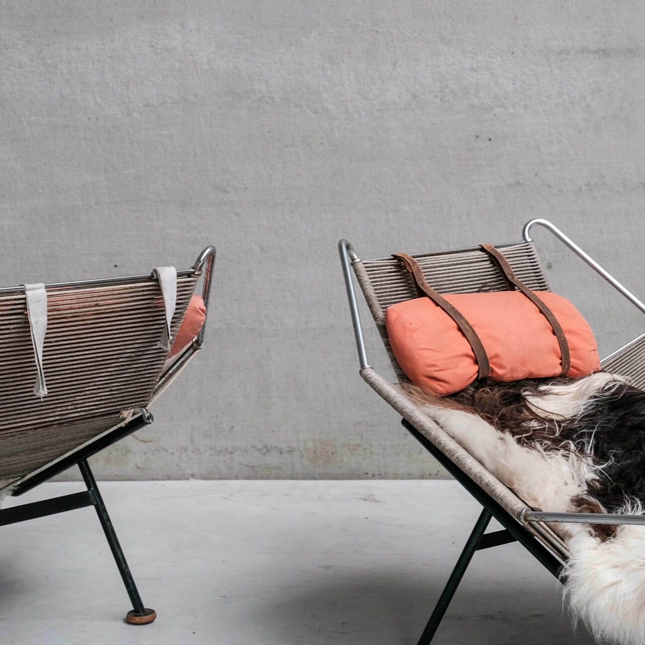 Pair Of Original Hans Wegner Flag Halyard Lounge Chairs For Getama photo buy