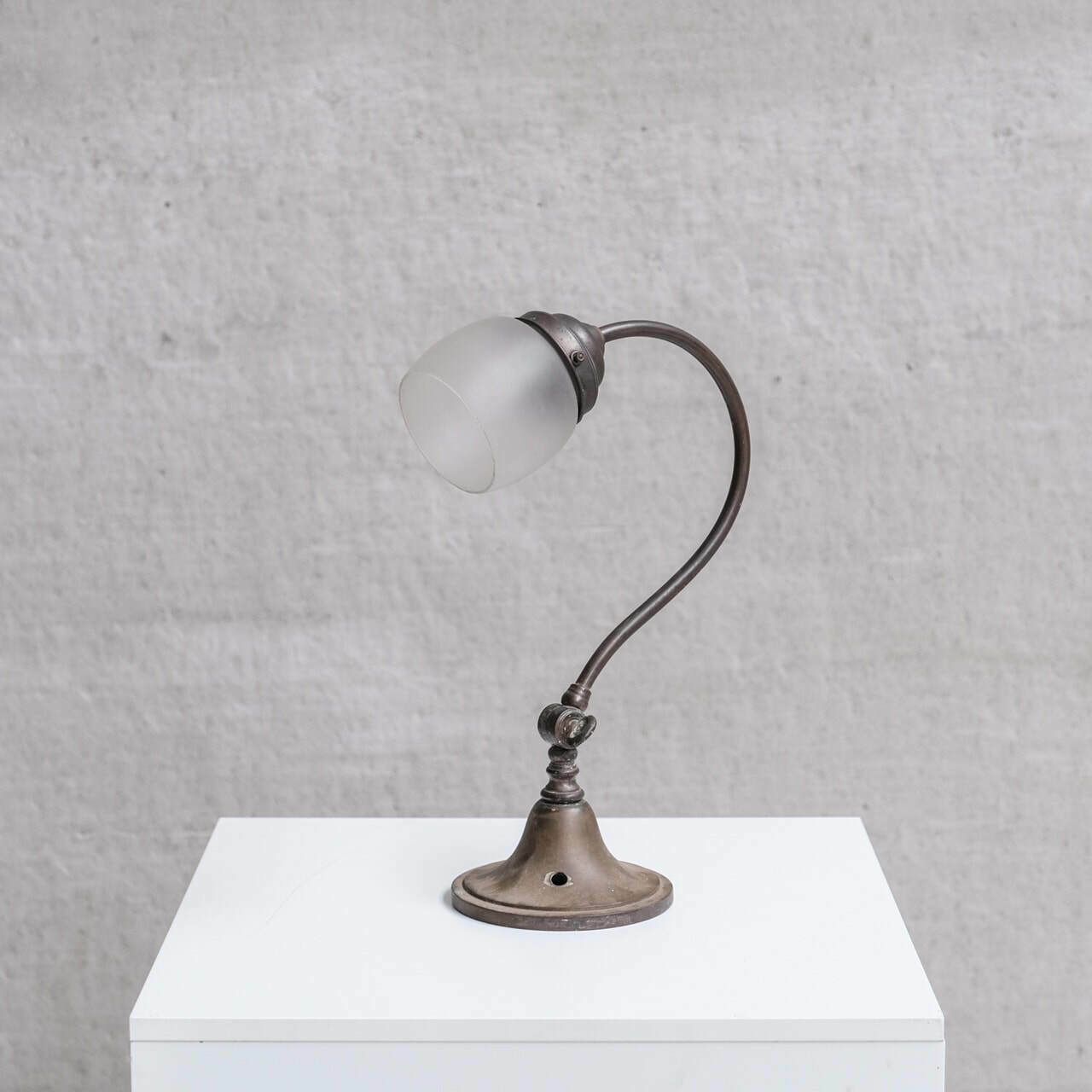 Antique Metal Frosted Glass Desk Lamp photo vintage