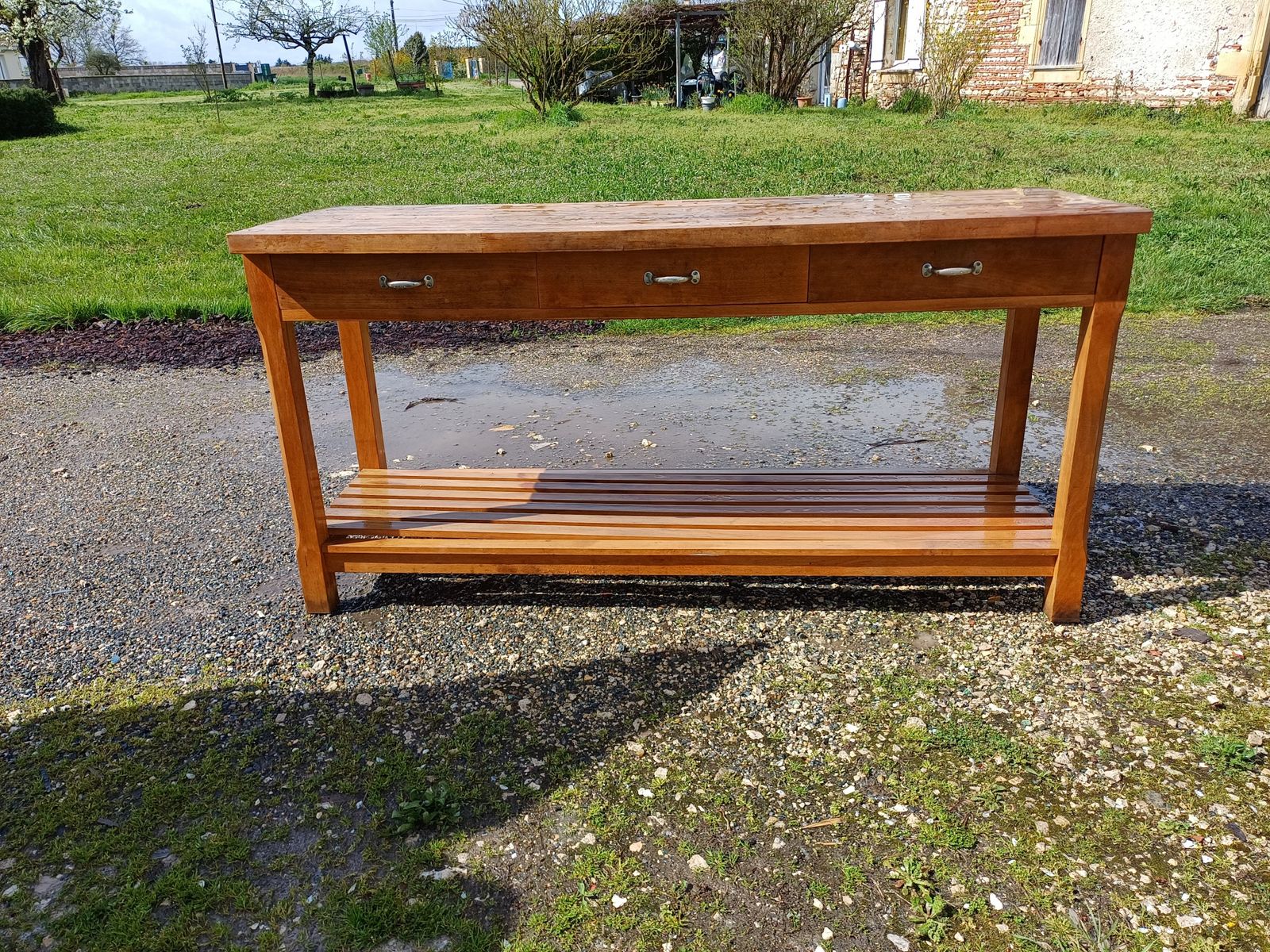 Wooden Drapery Table, 3 Drawers. photo for sale