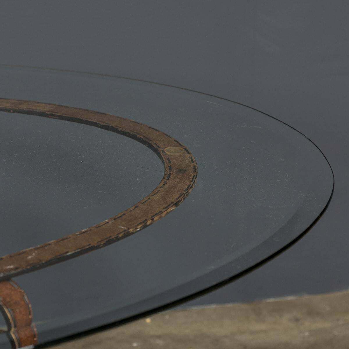 photo vinterior Cold Painted Wrought Iron Strap & Stitch, Glass Top Coffee Table C.1980