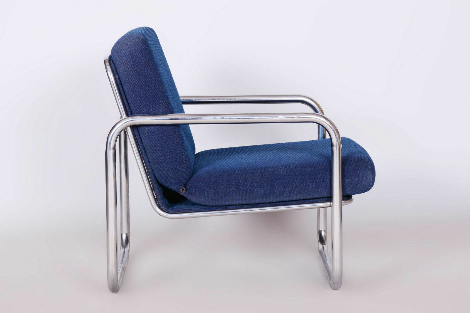 Original Bauhaus Armchair, Chrome Plated Steel, Cleaned Upholstery, Czech, 1950s photo Furniture