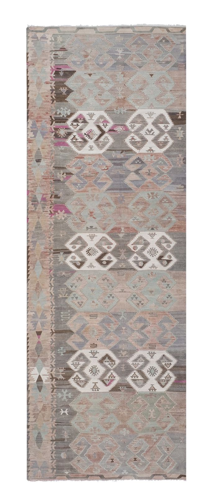 1960s Turkish Pastel Foyer Kilim Runner 4'8'' X 13'9''