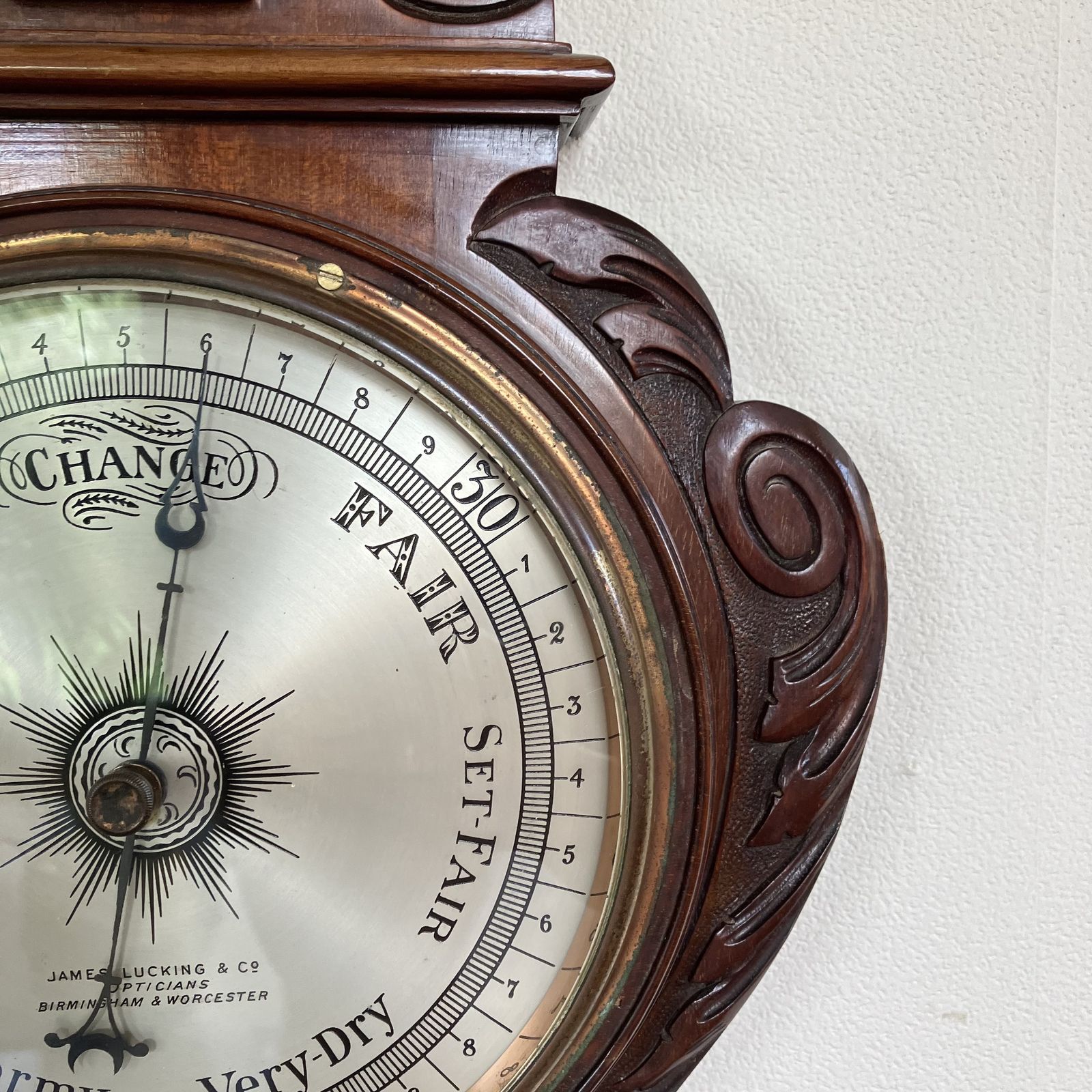 Beautiful Edwardian Carved Banjo Aneroid Barometer With Thermometer By James Lucking & Co photo Home Decor