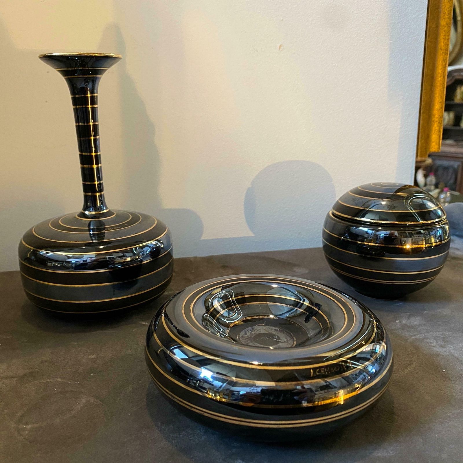 Home Decor 1950s Set Of Three Mid Century Modern Italian Ceramic Desk Accessories photo