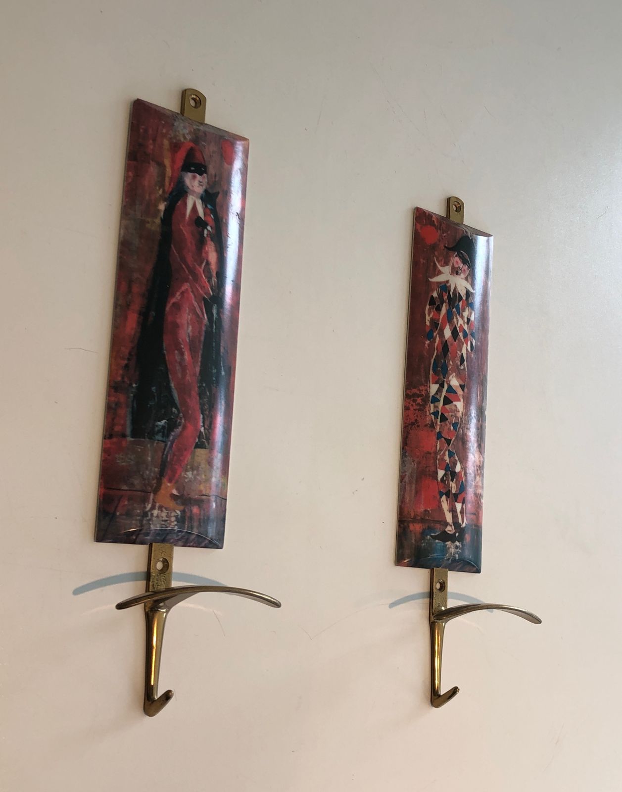photo buy Pair Of Coat Hooks Representative Characters From Comedia Del Arte In The Taste Of Piero Fornasseti