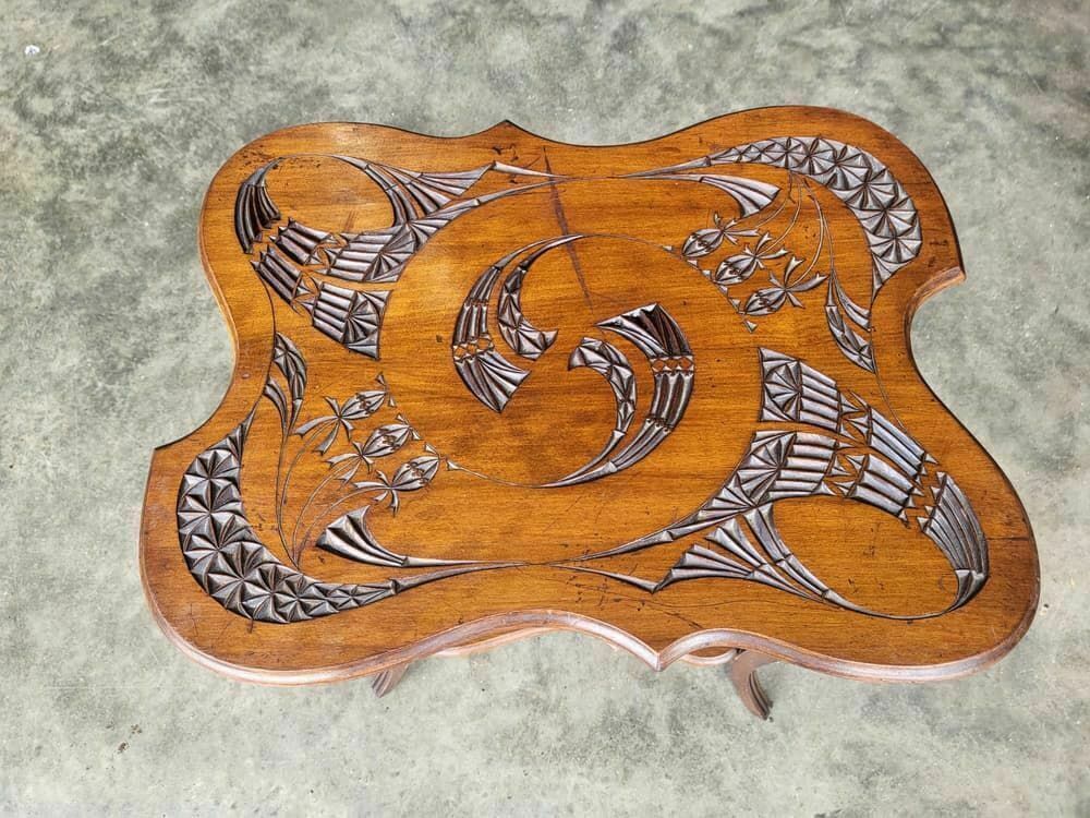 Antique Edwardian Serpentine Carved 2 Tier Side End Lamp Table Cabriole Legs photo furniture