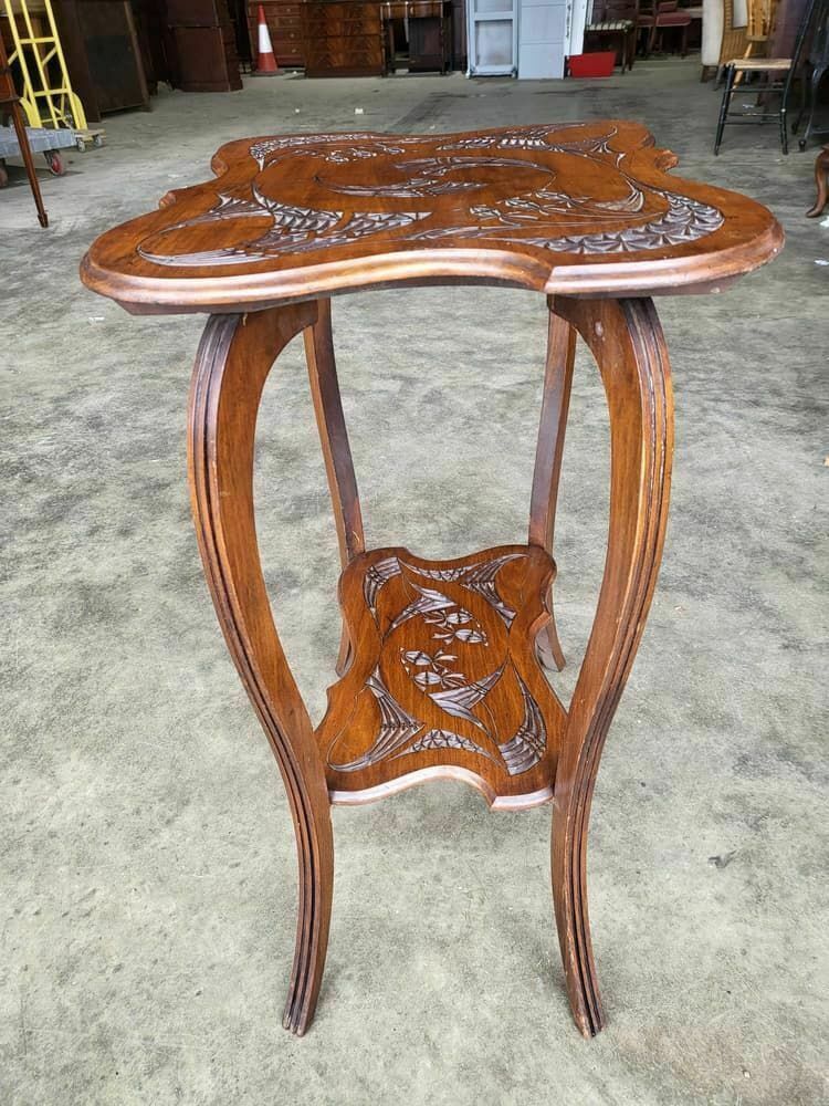 Antique Edwardian Serpentine Carved 2 Tier Side End Lamp Table Cabriole Legs photo buy